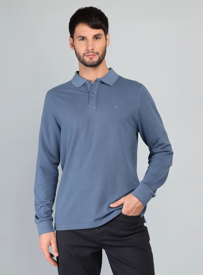 POLERA PIQUE STONE WASH REGULAR FIT AZUL ARROW - 1