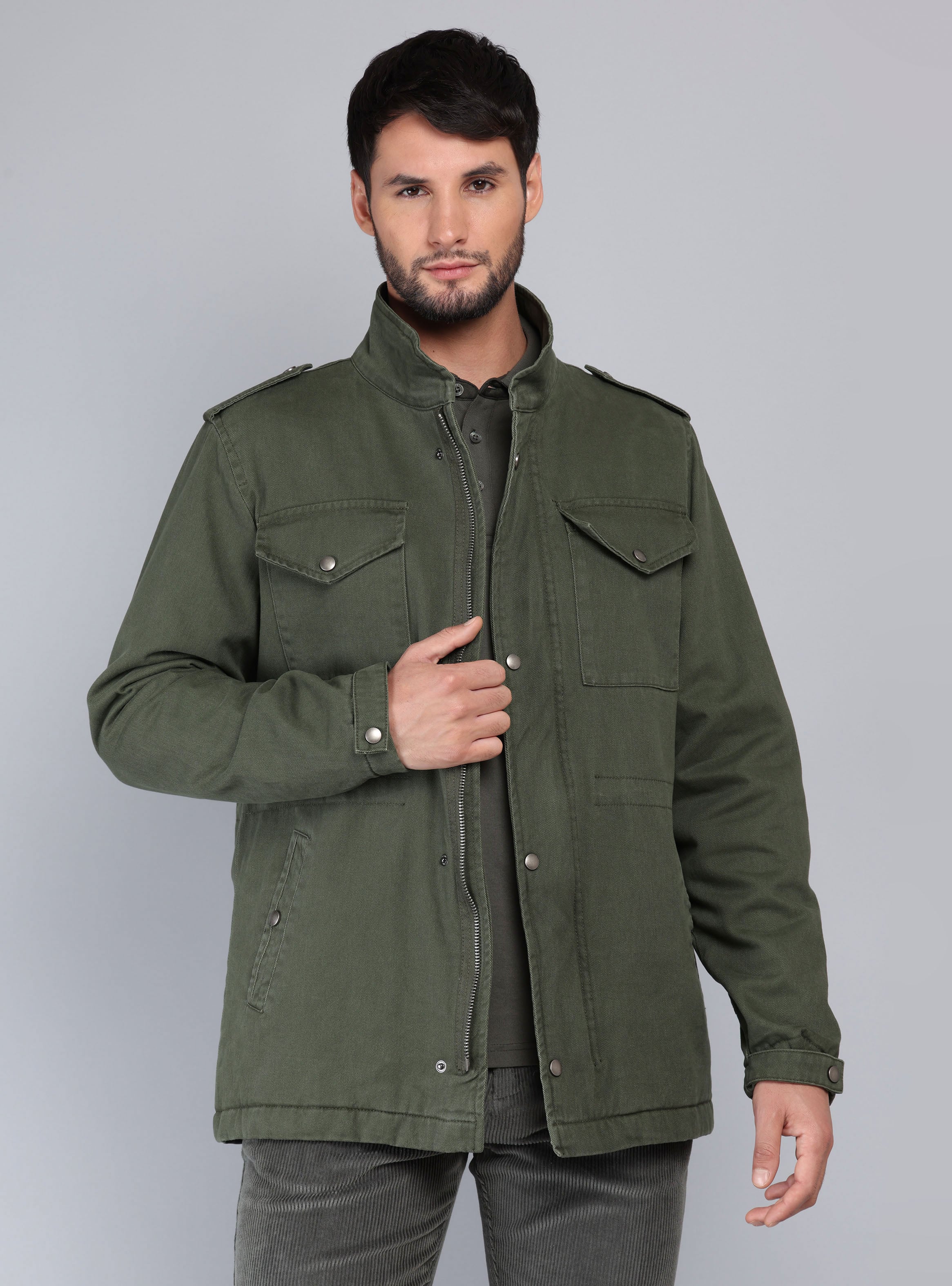 CHAQUETA LISA RECTA REGULAR FIT VERDE ARROW - 1