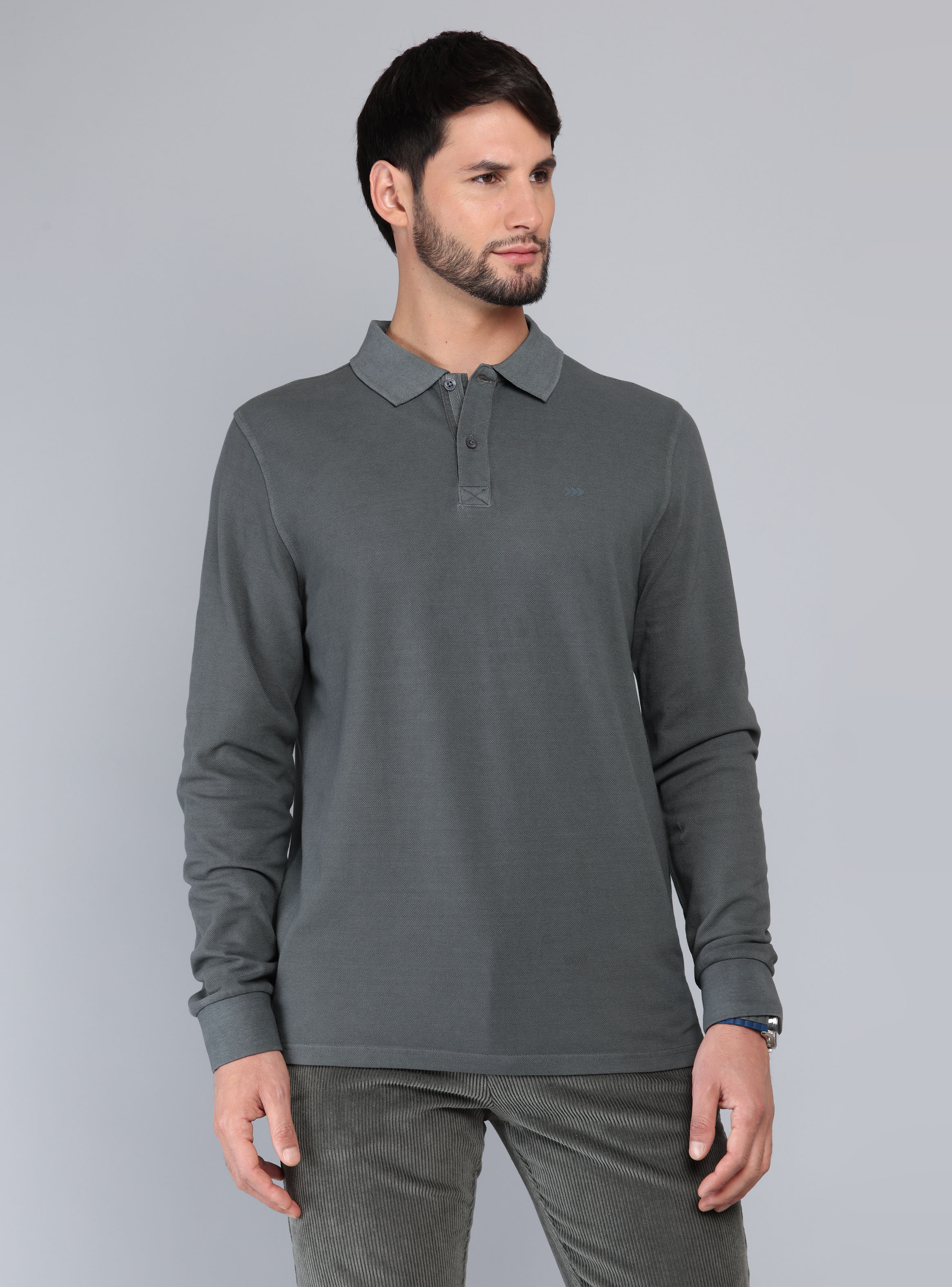 POLERA PIQUE STONE WASH REGULAR FIT GRIS OSCURO ARROW - 1