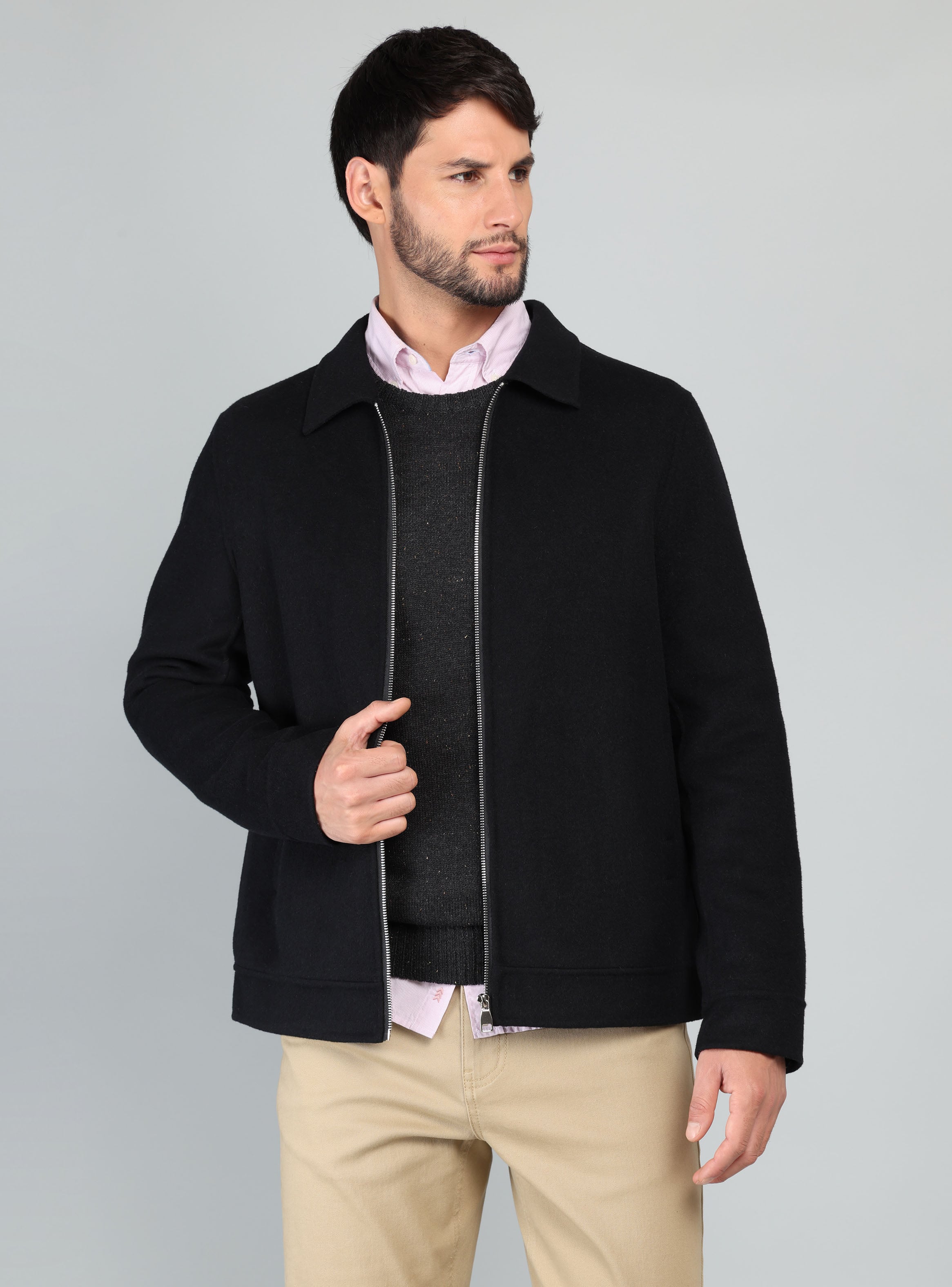 CHAQUETA LISA RECTA REGULAR FIT NEGRO ARROW - 1