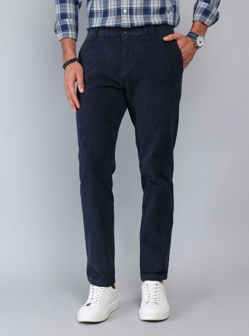 PANTALON COTELE  SPANDEX REGULAR FIT AZUL MARINO PIERO BUTTI - 1