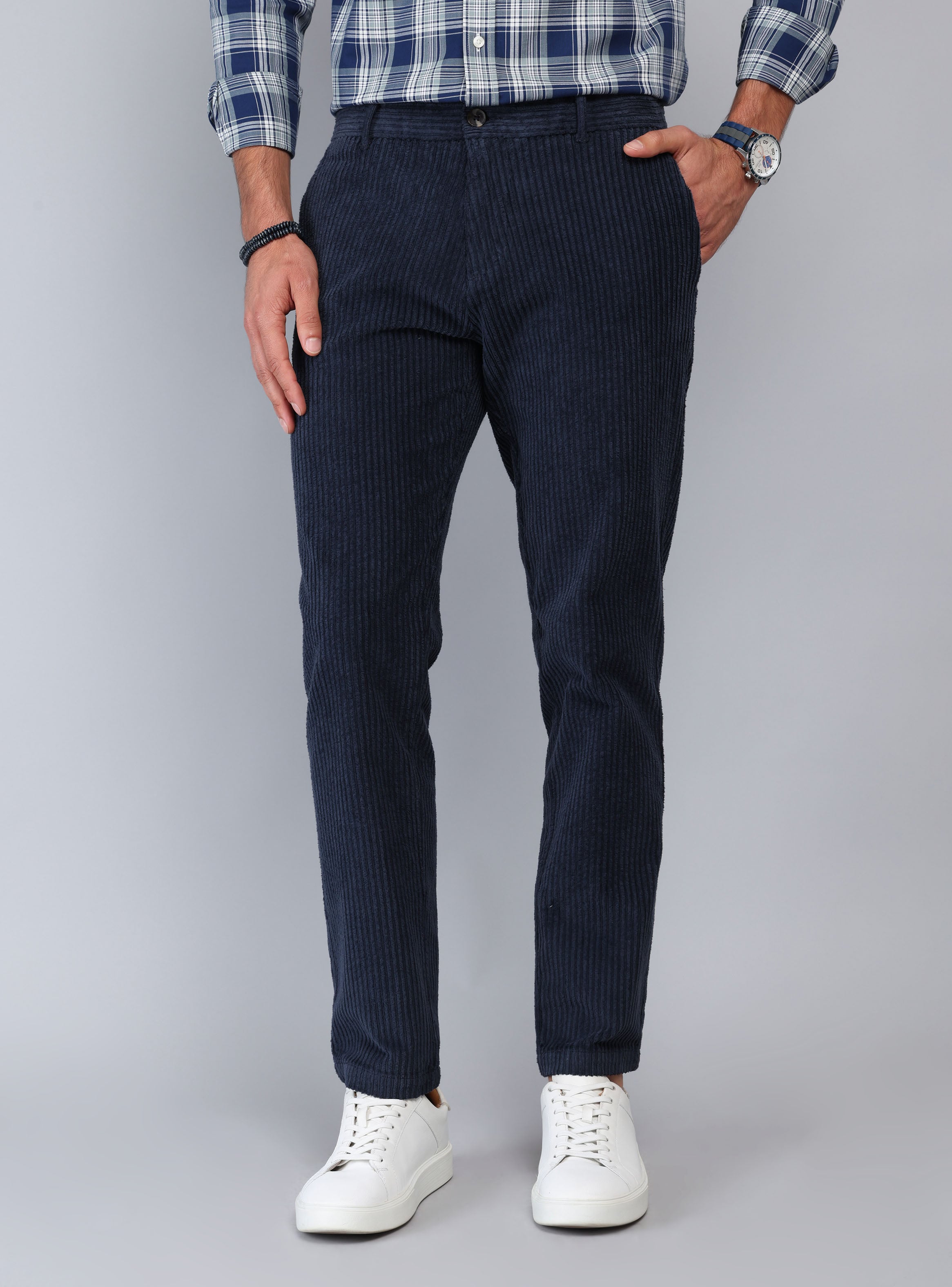 PANTALON COTELE  SPANDEX REGULAR FIT AZUL MARINO PIERO BUTTI - 1