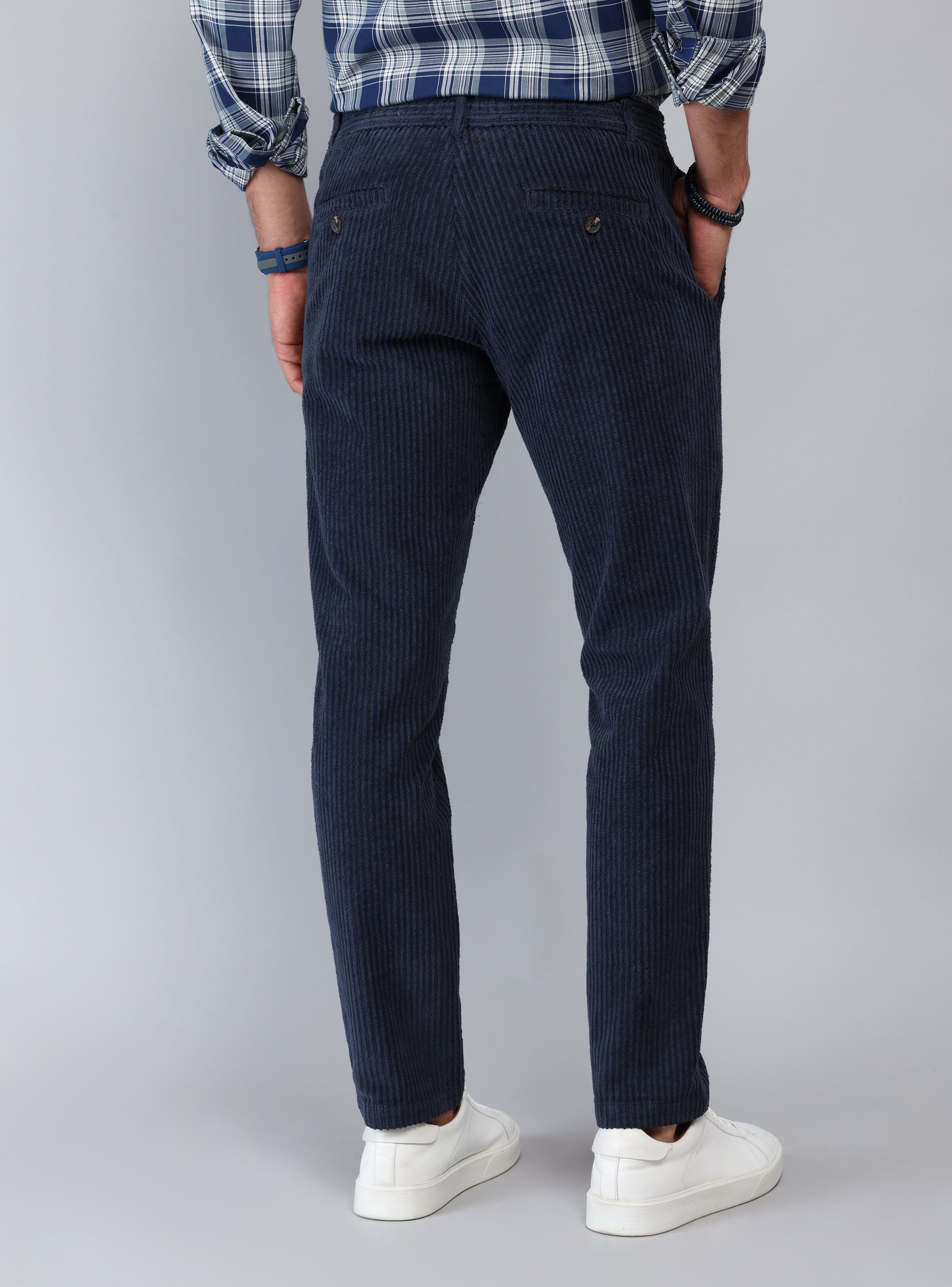 PANTALON COTELE  SPANDEX REGULAR FIT AZUL MARINO PIERO BUTTI - 2