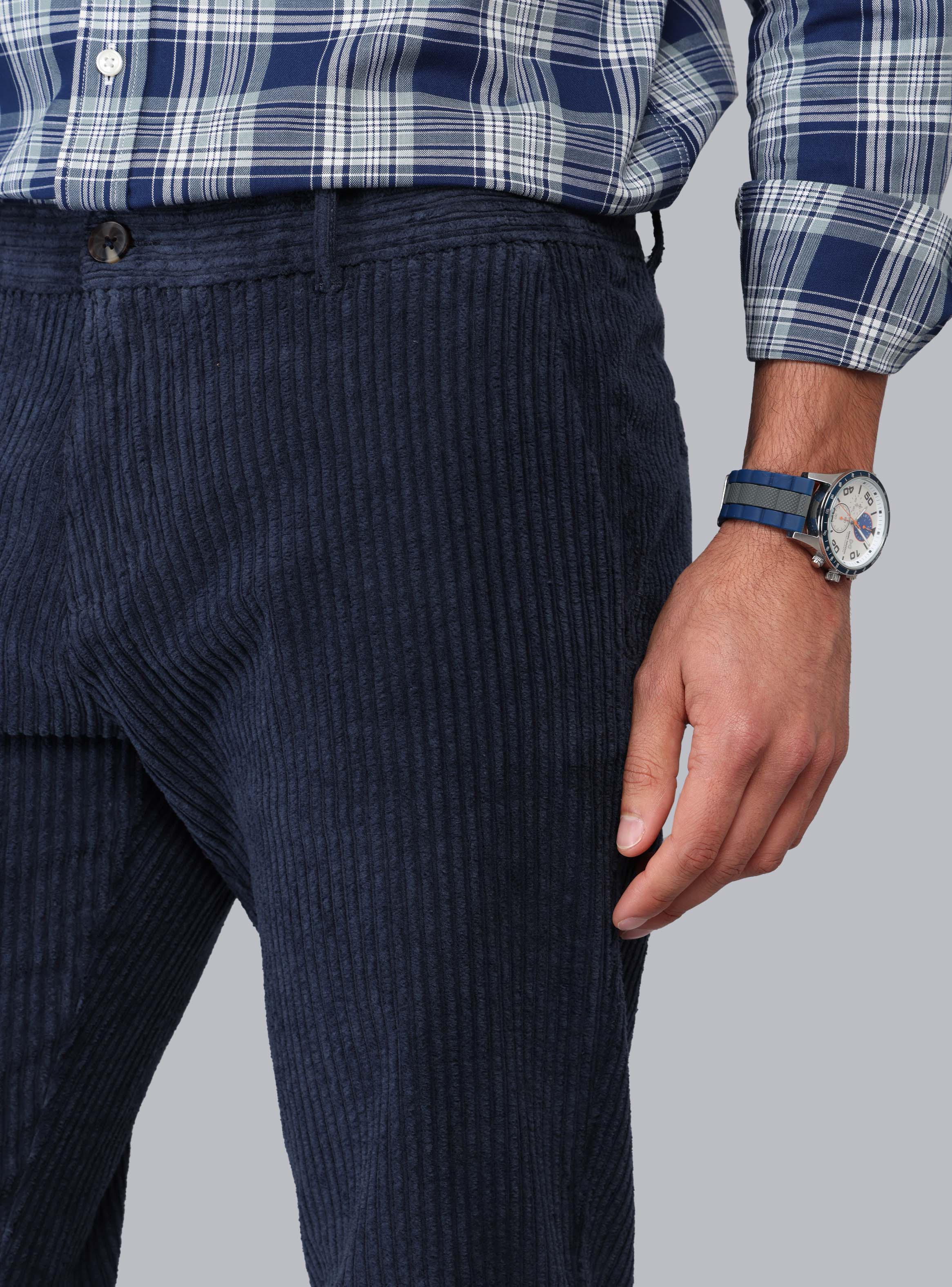 PANTALON COTELE  SPANDEX REGULAR FIT AZUL MARINO PIERO BUTTI - 3
