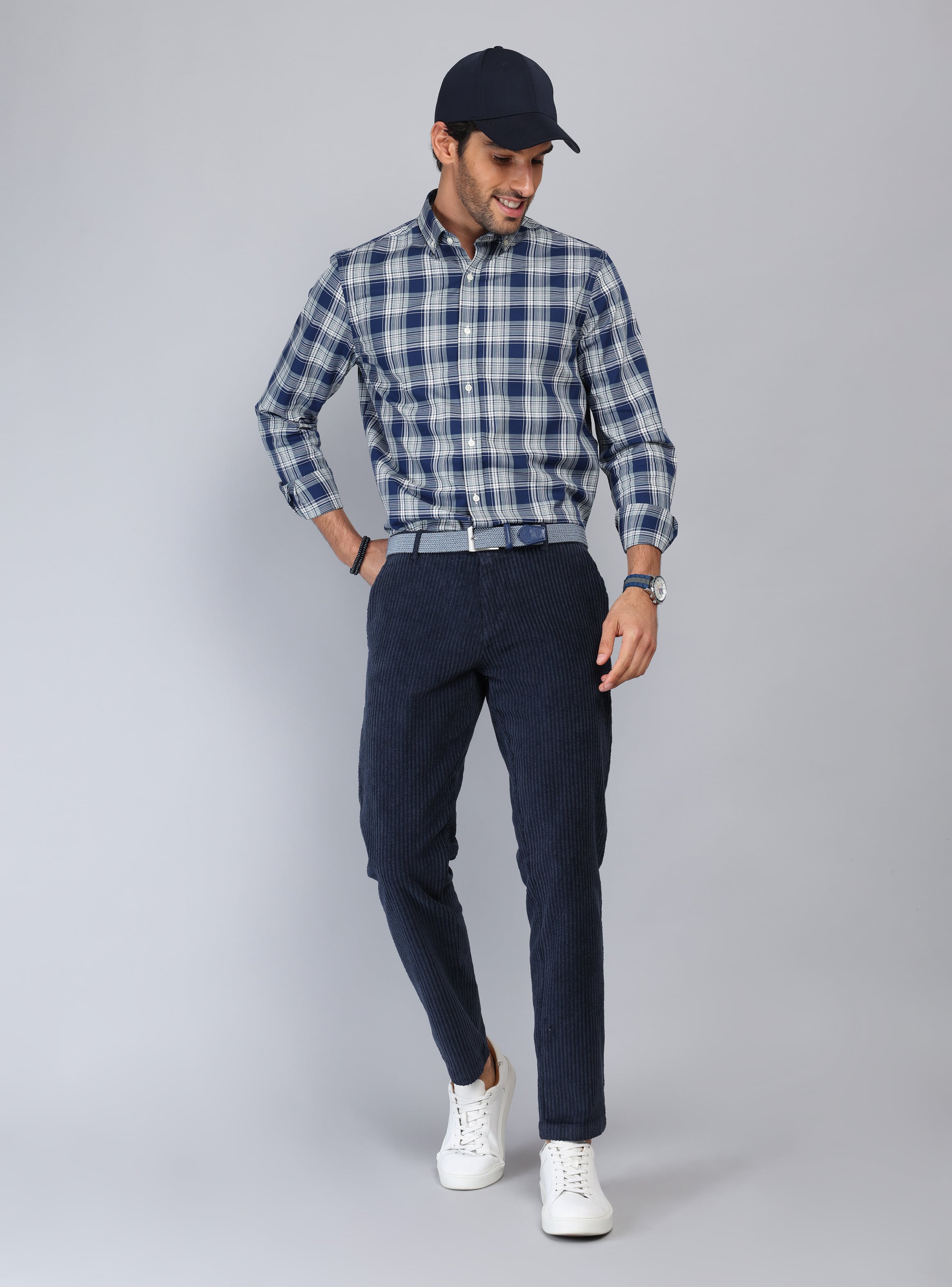PANTALON COTELE  SPANDEX REGULAR FIT AZUL MARINO PIERO BUTTI - 4