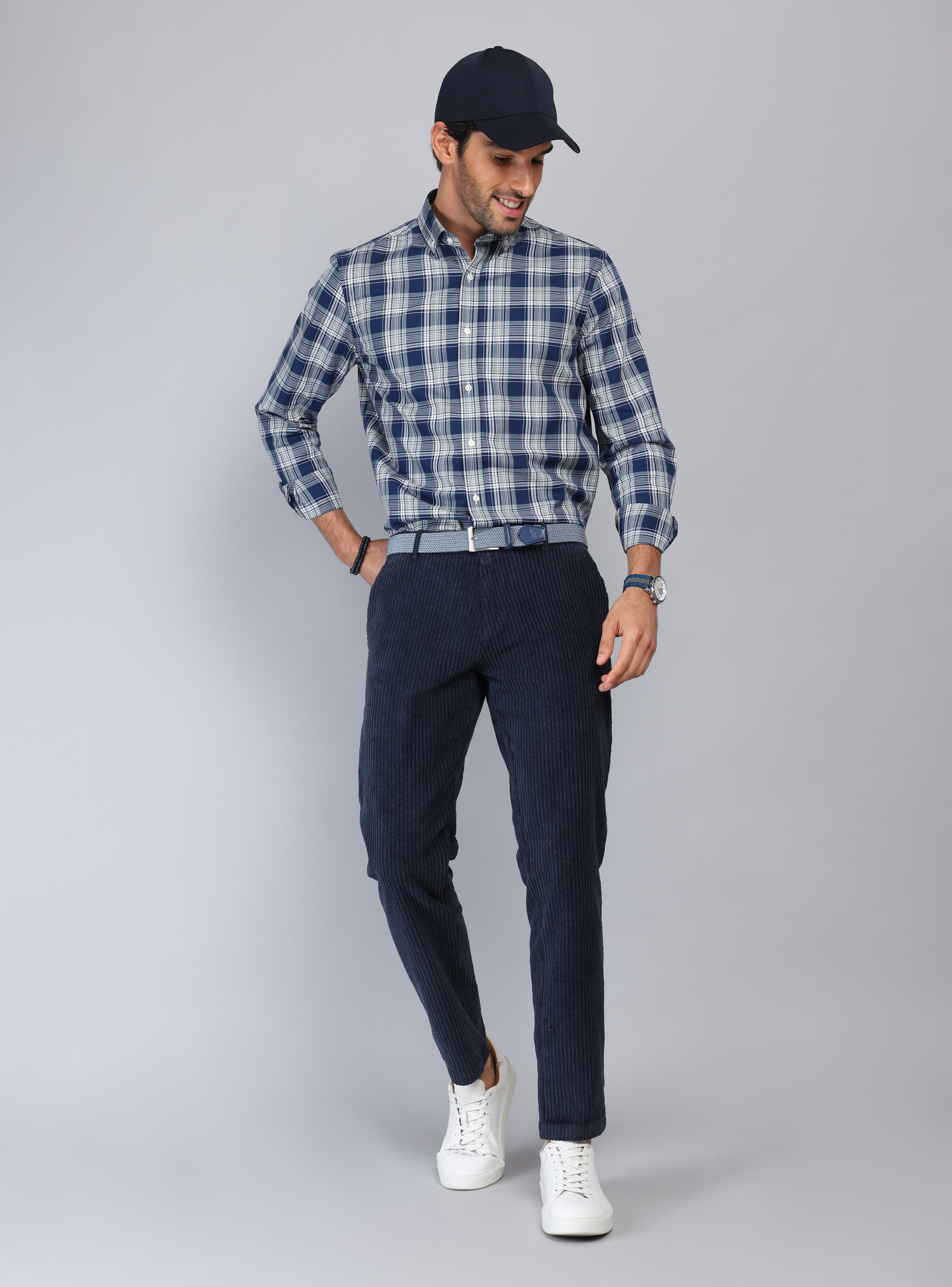 PANTALON COTELE  SPANDEX REGULAR FIT AZUL MARINO PIERO BUTTI - 4