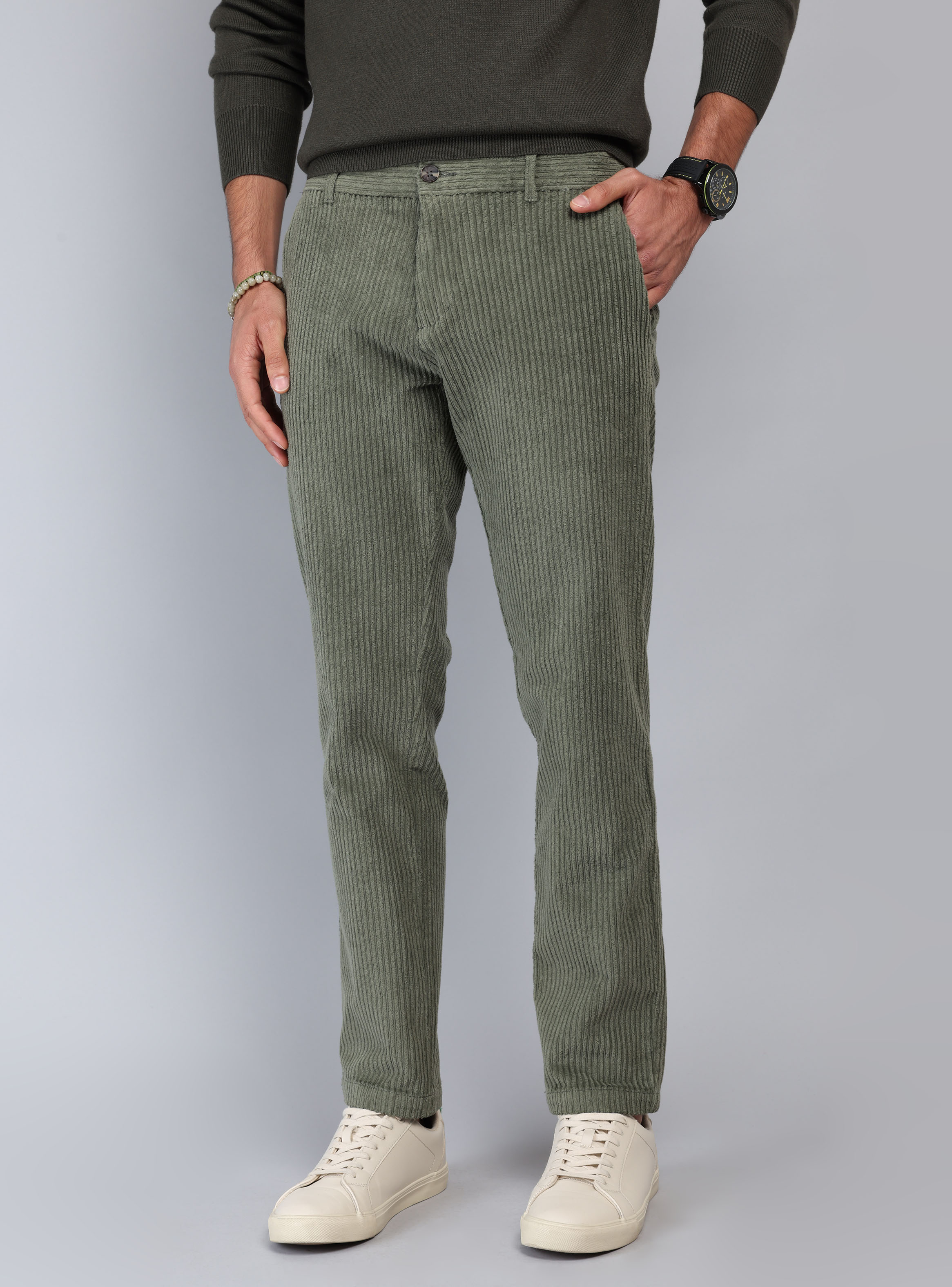 PANTALON COTELE  SPANDEX REGULAR FIT OLIVA PIERO BUTTI - 1