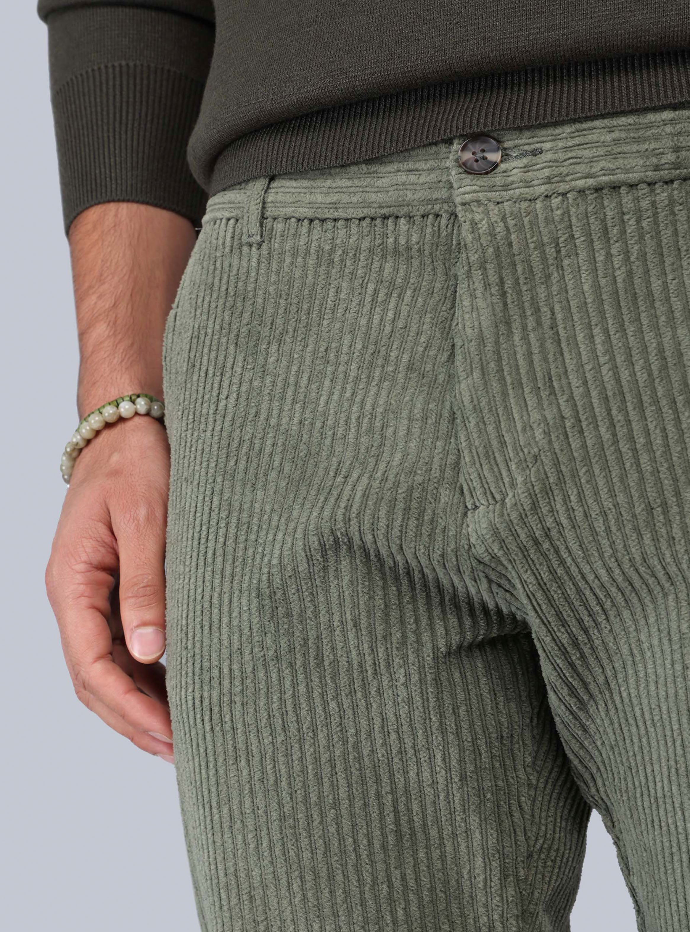 PANTALON COTELE  SPANDEX REGULAR FIT OLIVA PIERO BUTTI - 3