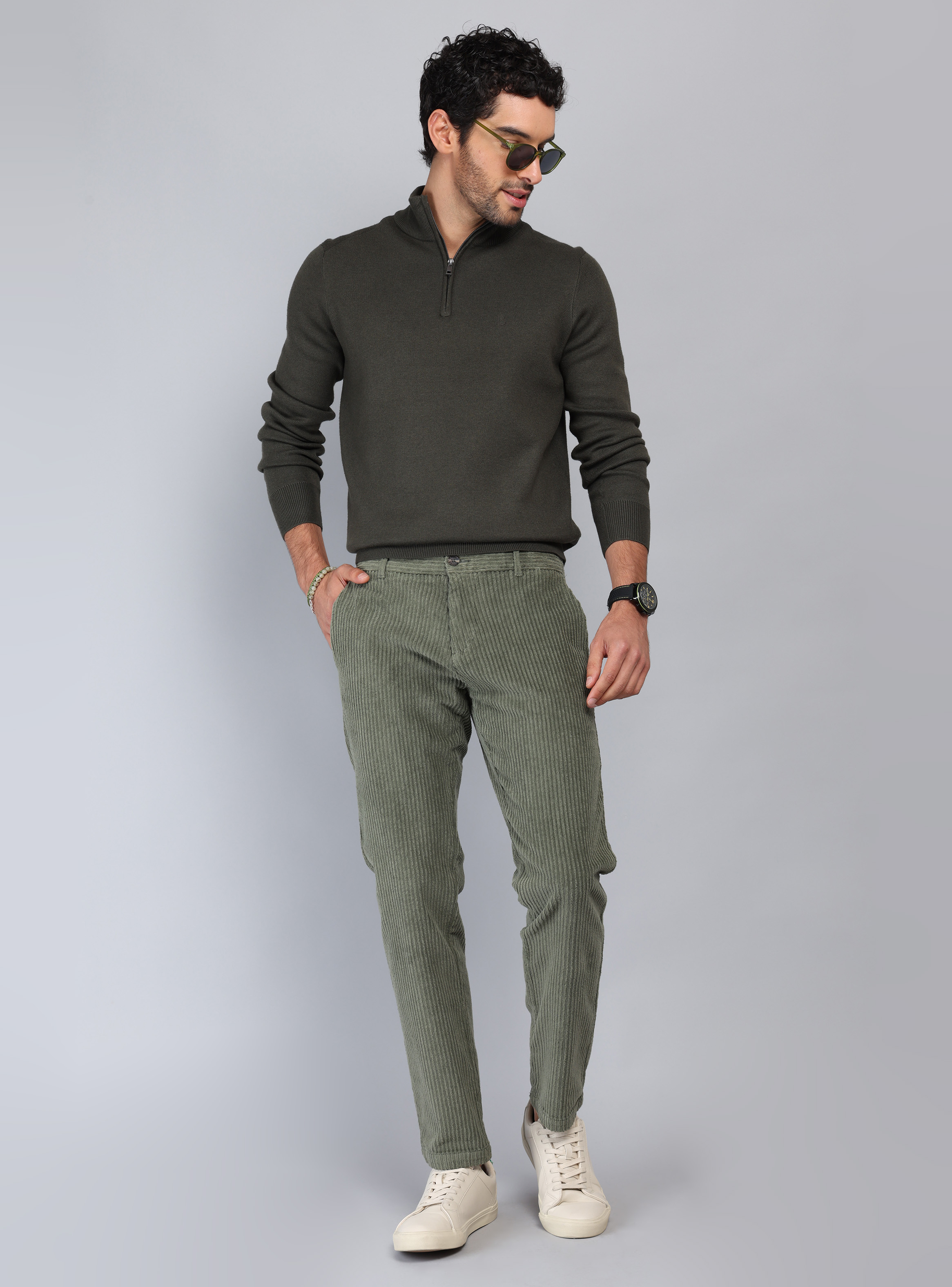 PANTALON COTELE  SPANDEX REGULAR FIT OLIVA PIERO BUTTI - 4