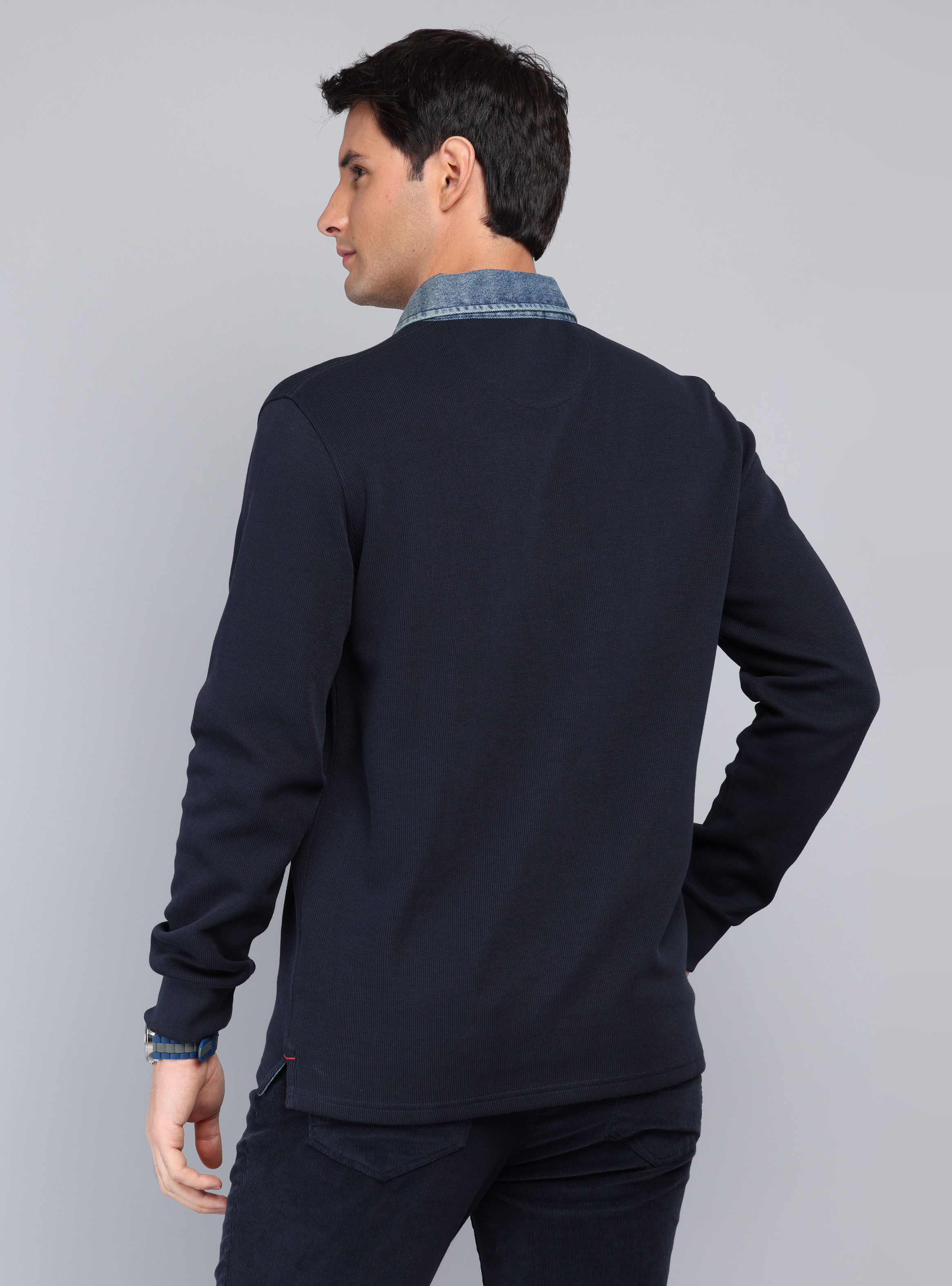 POLERA RIB MANGA LARGA REGULAR FIT AZUL MARINO ARROW - 2