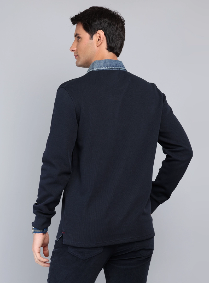 POLERA RIB MANGA LARGA REGULAR FIT AZUL MARINO ARROW - 2