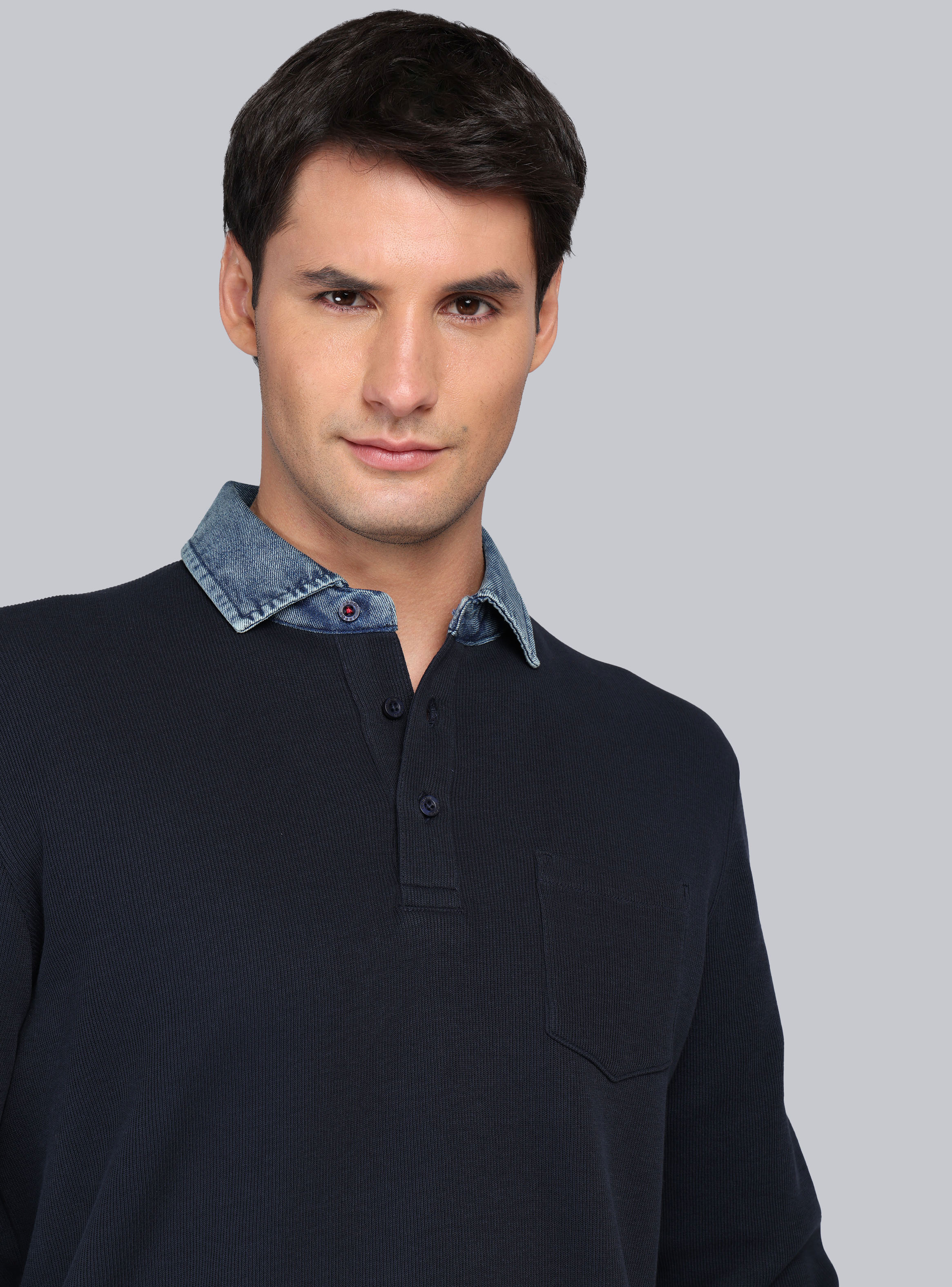POLERA RIB MANGA LARGA REGULAR FIT AZUL MARINO ARROW - 3
