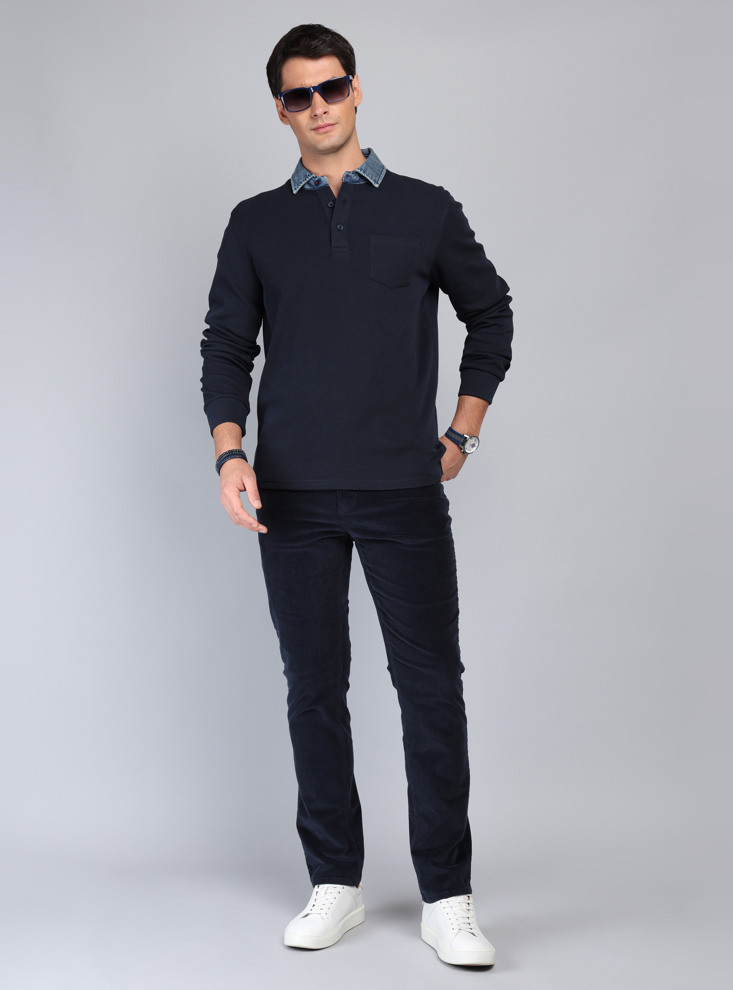 POLERA RIB MANGA LARGA REGULAR FIT AZUL MARINO ARROW - 4