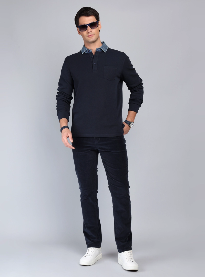 POLERA RIB MANGA LARGA REGULAR FIT AZUL MARINO ARROW - 4