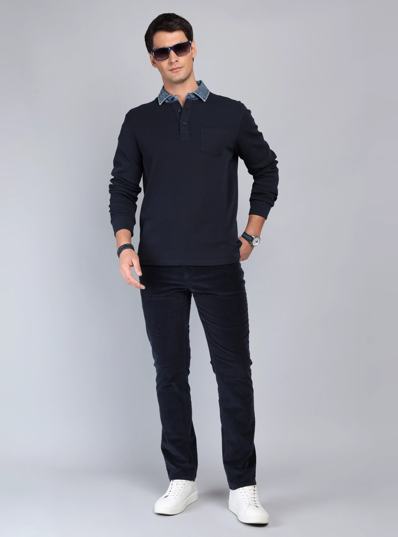 POLERA RIB MANGA LARGA REGULAR FIT AZUL MARINO ARROW - 4