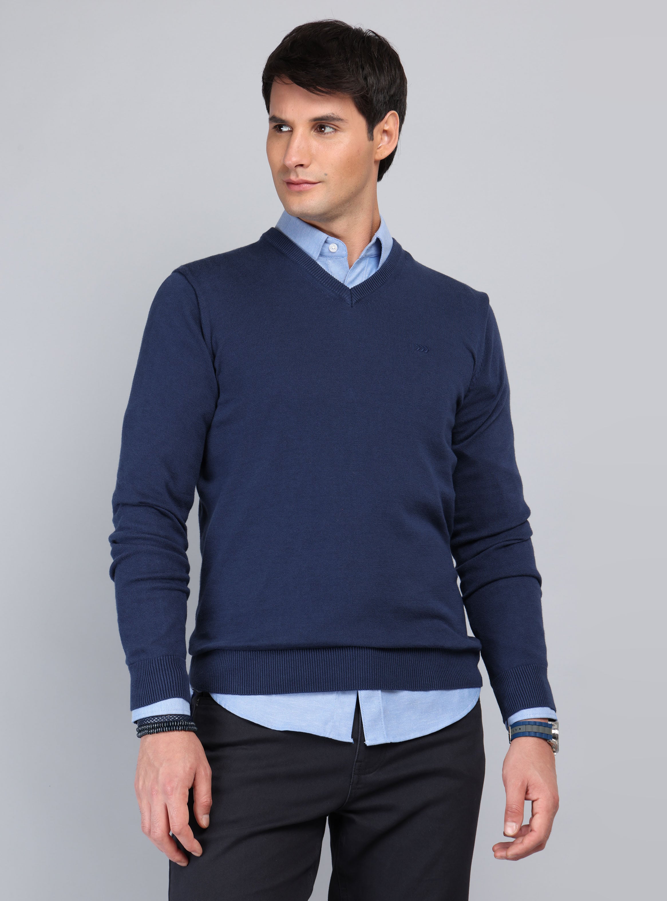 SWEATER CUELLO V REGULAR FIT AZUL ARROW - 1