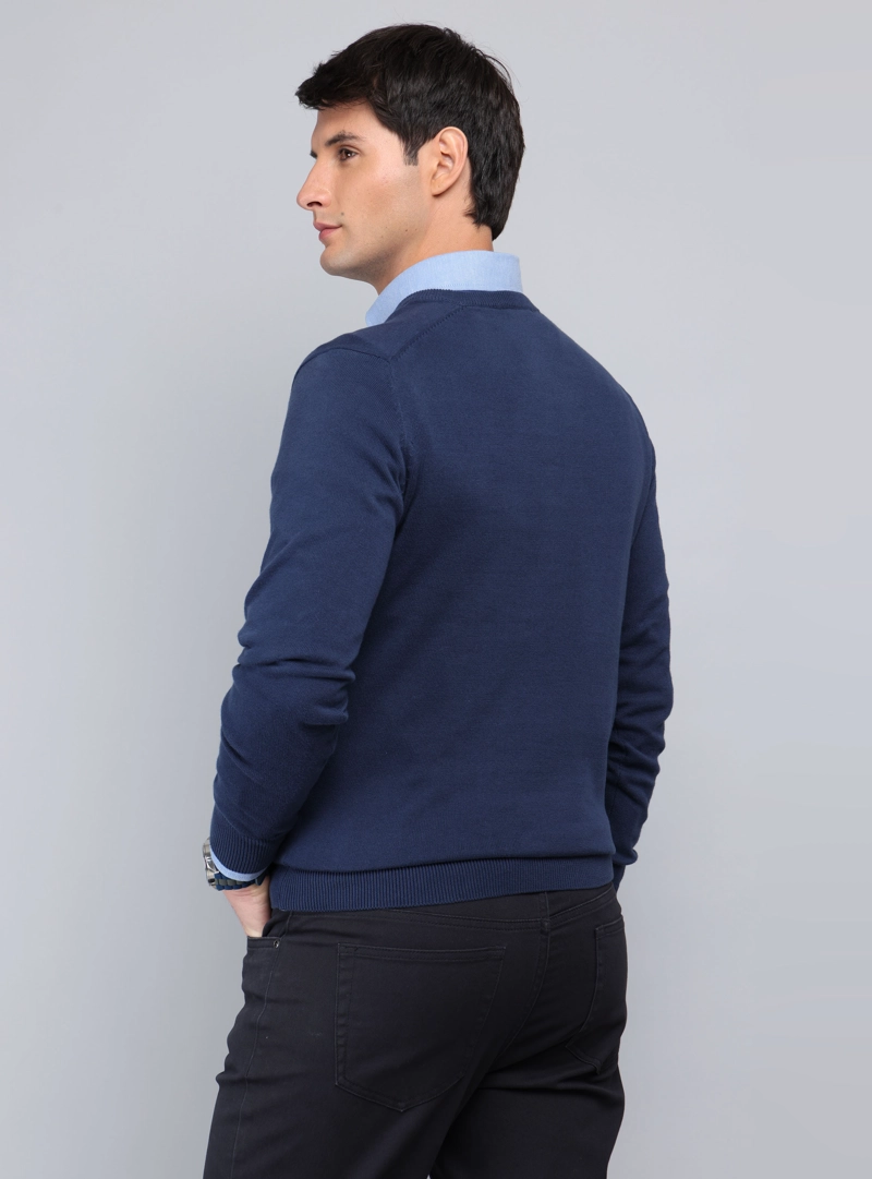 SWEATER CUELLO V REGULAR FIT AZUL ARROW - 2
