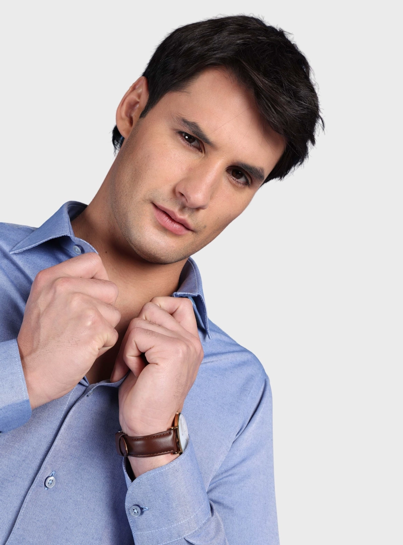 CAMISA MELANGE SLIM FIT AZUL ARROW - 3