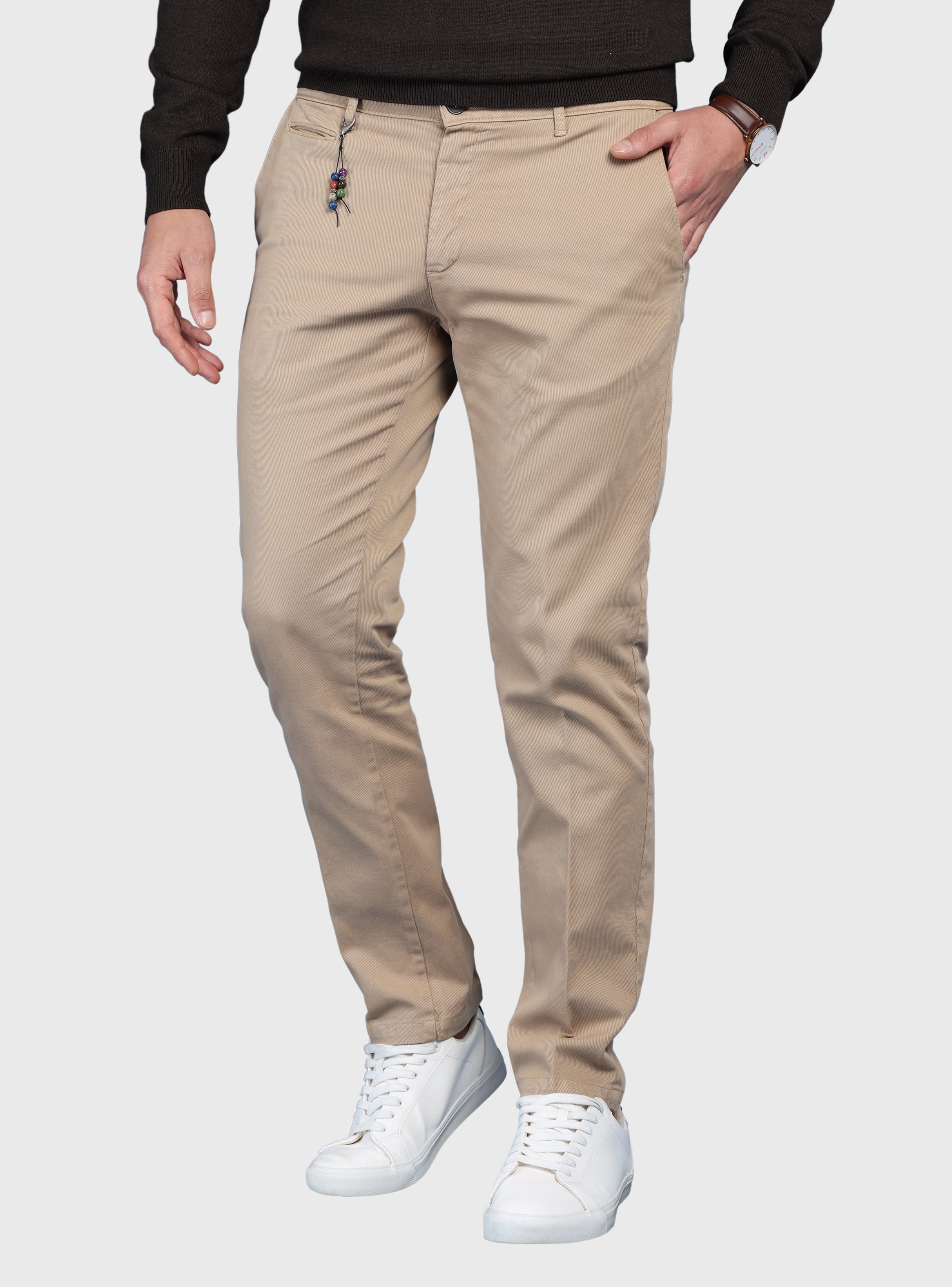 PANTALON TEXTURADO SPANDEX TAILORED FIT BEIGE ARROW - 1