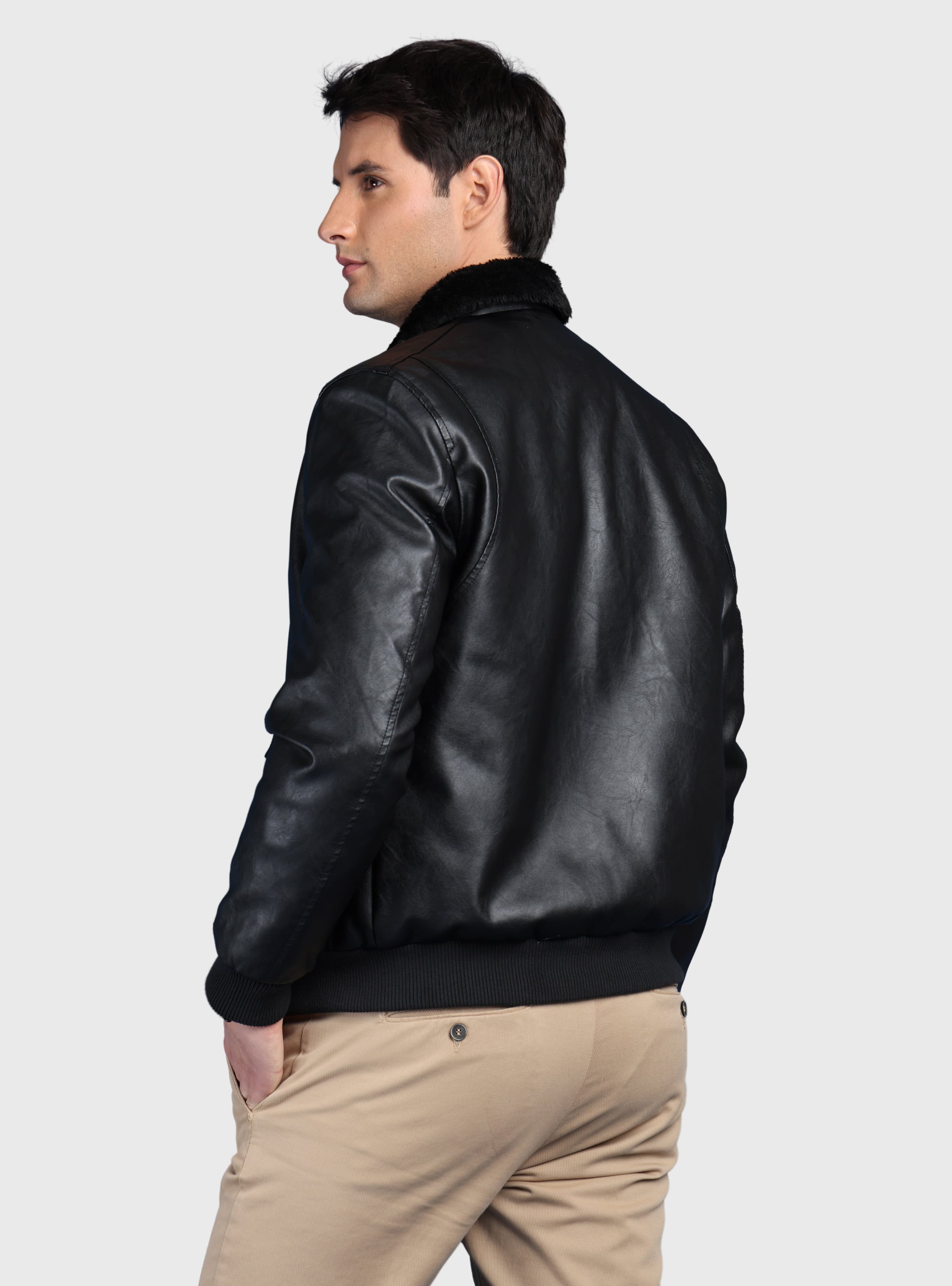 CHAQUETA TEXTURADA EN PU SLIM FIT NEGRO ARROW - 2
