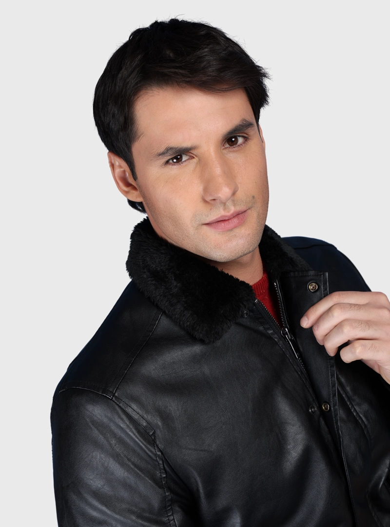 CHAQUETA TEXTURADA EN PU SLIM FIT NEGRO ARROW - 3