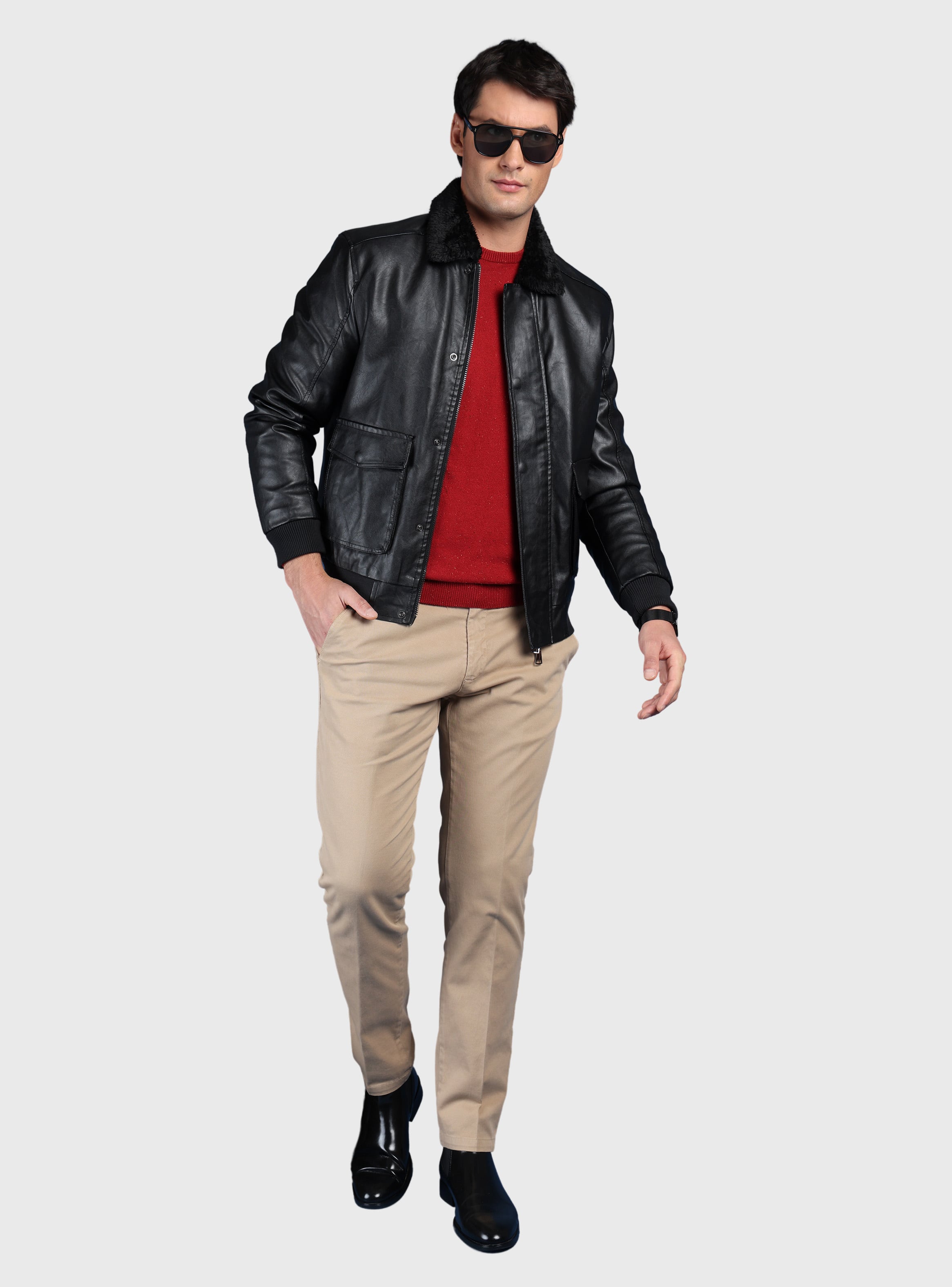 CHAQUETA TEXTURADA EN PU SLIM FIT NEGRO ARROW - 4
