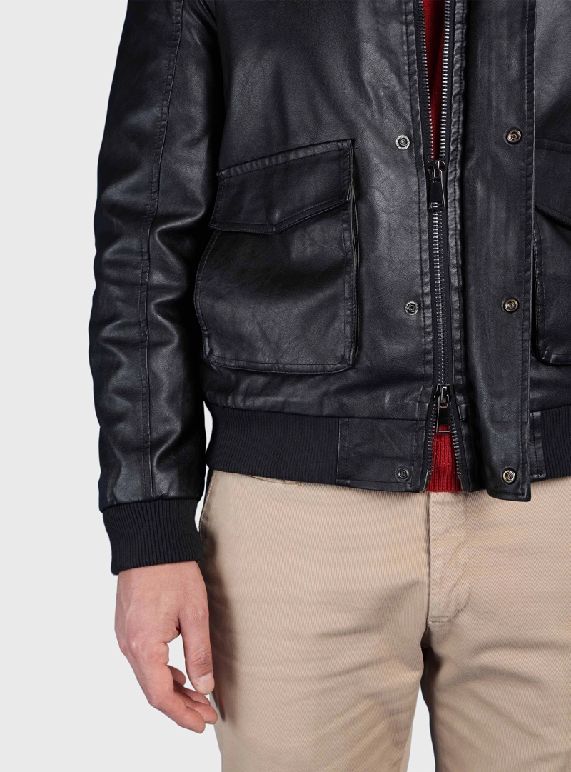 CHAQUETA TEXTURADA EN PU SLIM FIT NEGRO ARROW - 5