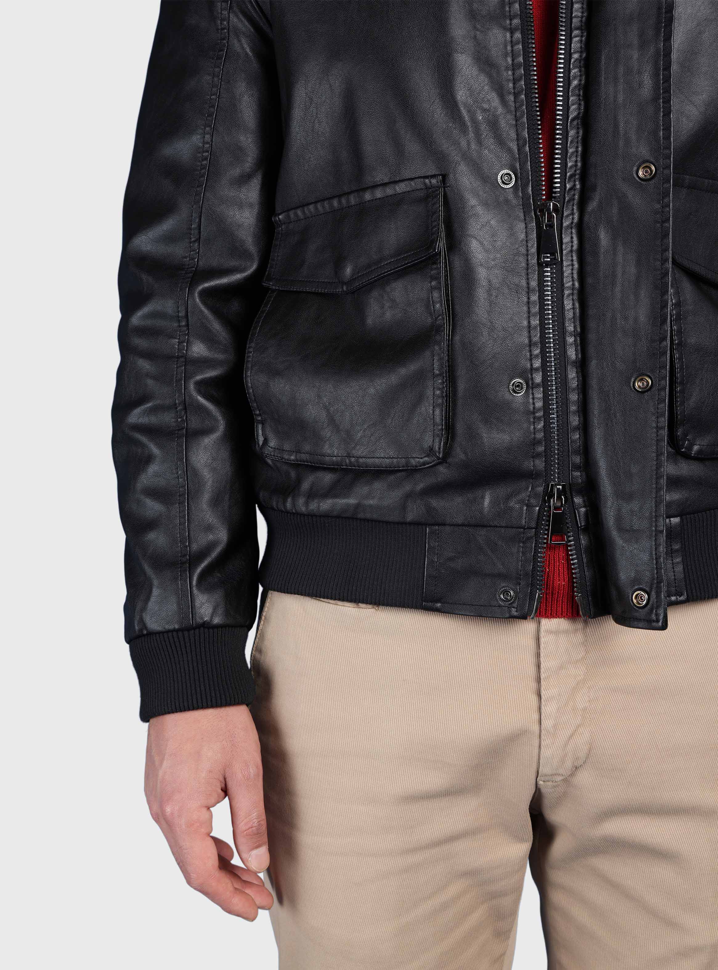 CHAQUETA TEXTURADA EN PU SLIM FIT NEGRO ARROW - 5
