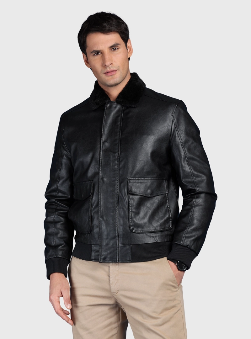 CHAQUETA TEXTURADA EN PU SLIM FIT NEGRO ARROW - 6