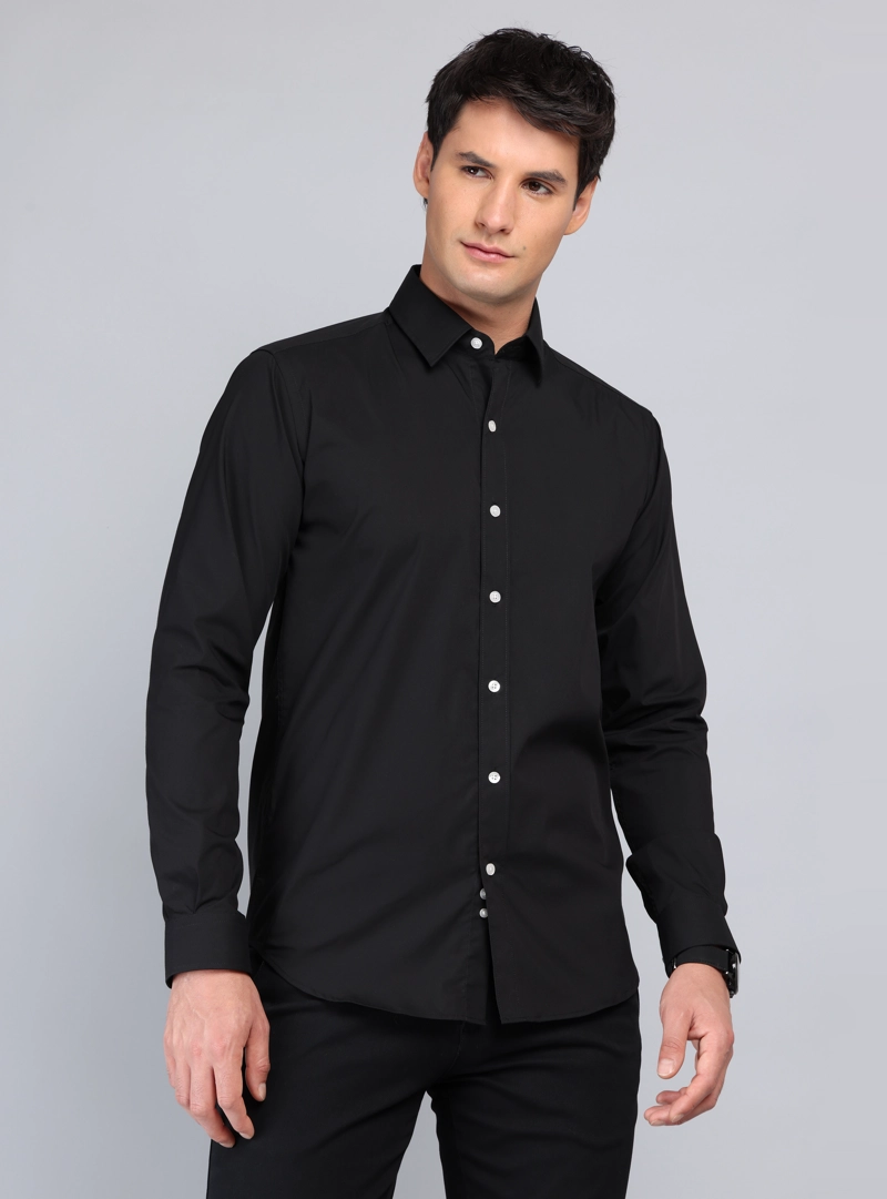 CAMISA LISA REGULAR FIT NEGRO ARROW - 1