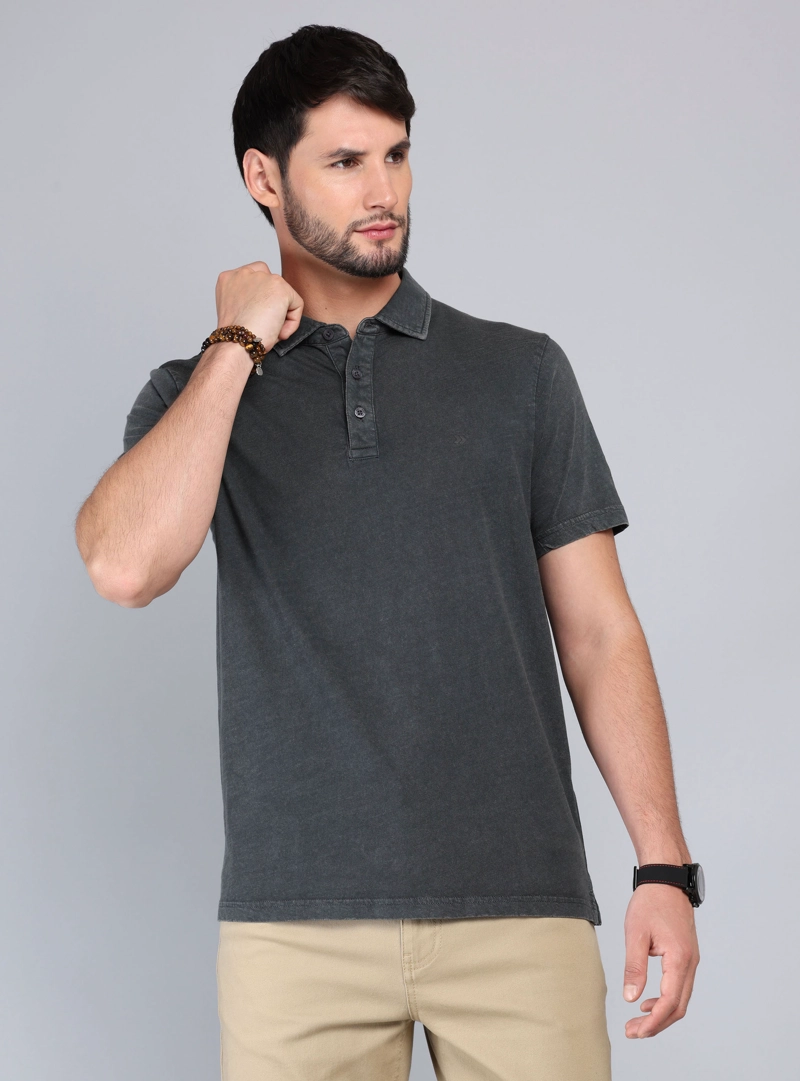 POLERA LISA STONE WASH REGULAR FIT NEGRO ARROW - 1