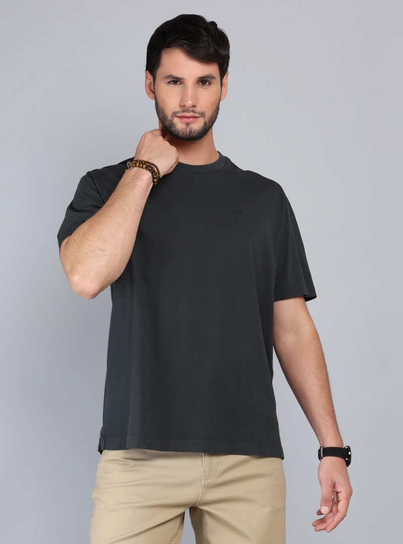 POLERA LISA STONE WASH REGULAR FIT NEGRO ARROW - 1