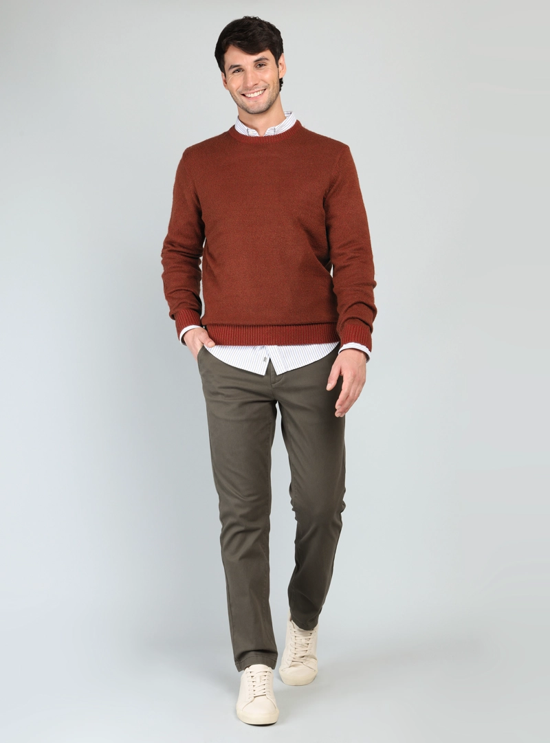 SWEATER CUELLO REDONDO REGULAR FIT TERRACOTA ARROW - 4