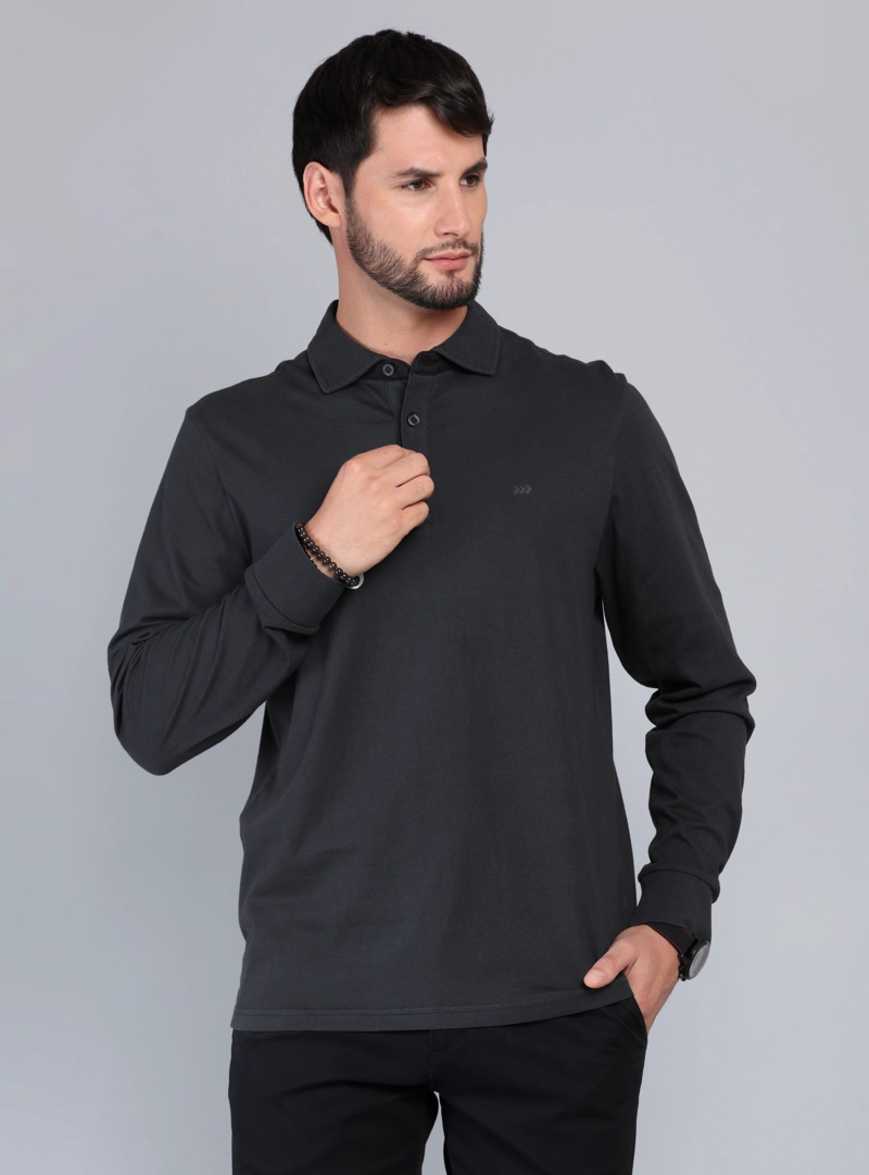 POLERA LISA STONE WASH REGULAR FIT NEGRO ARROW - 1