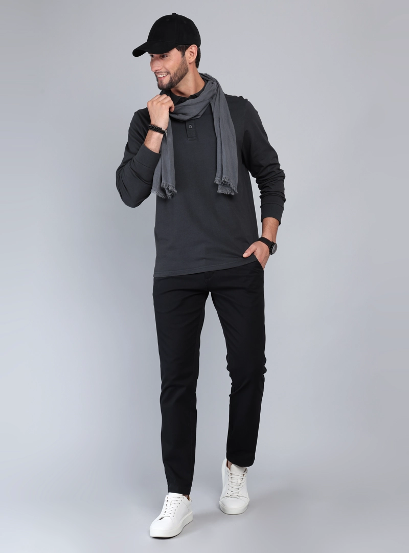 POLERA LISA STONE WASH REGULAR FIT NEGRO ARROW - 4