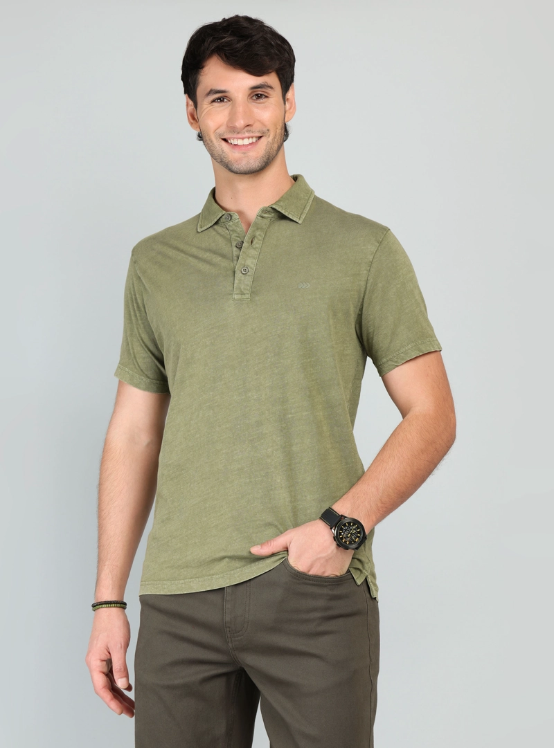 POLERA LISA STONE WASH REGULAR FIT VERDE ARROW - 1
