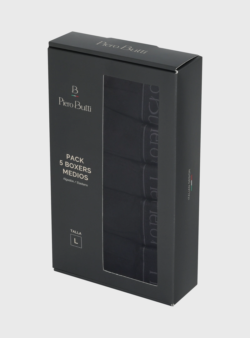 BOXER 5 UNIDADES LISO NEGRO PIERO BUTTI - 3