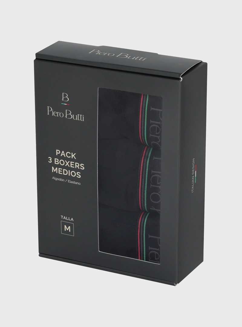 BOXER 3 UNIDADES LISO NEGRO PIERO BUTTI - 3