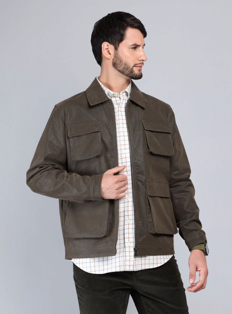 CHAQUETA CUERO SINTE TICO REGULAR FIT VERDE ARROW - 1