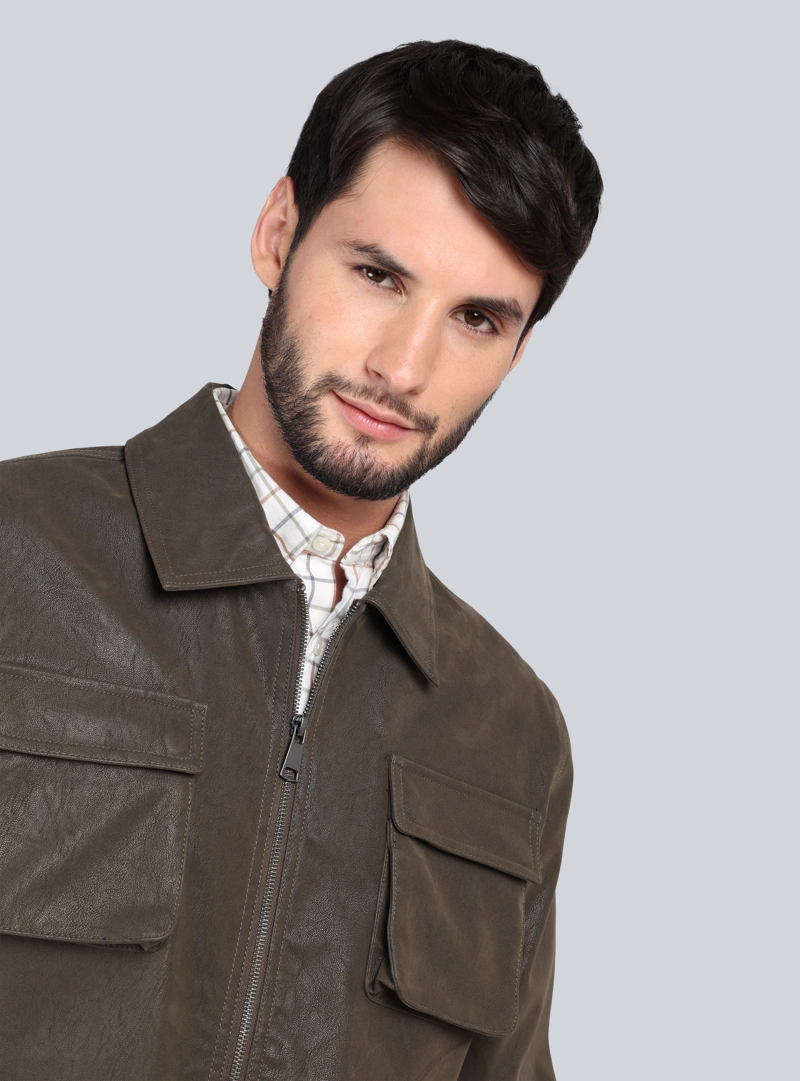CHAQUETA CUERO SINTE TICO REGULAR FIT VERDE ARROW - 3
