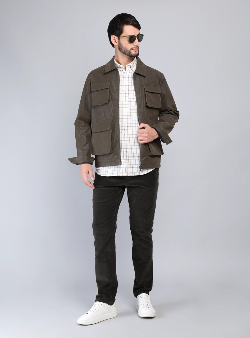 CHAQUETA CUERO SINTE TICO REGULAR FIT VERDE ARROW - 4