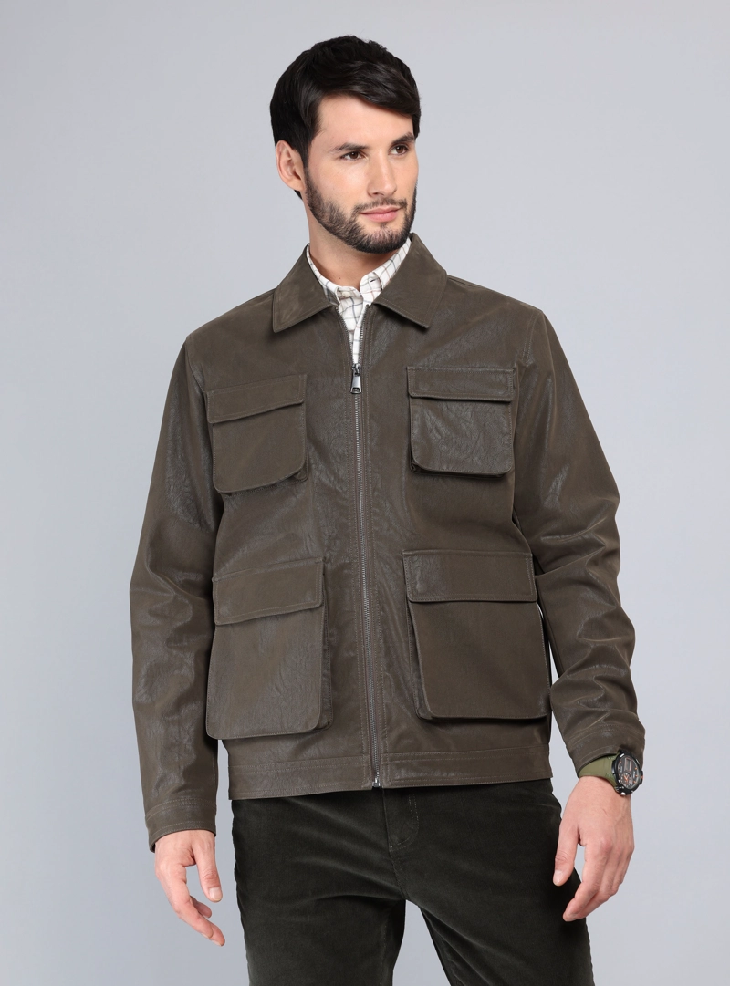 CHAQUETA CUERO SINTE TICO REGULAR FIT VERDE ARROW - 6