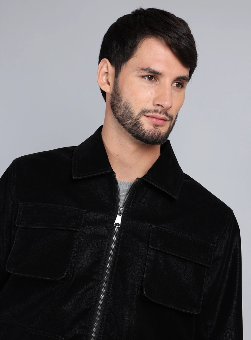 CHAQUETA CUERO SINTE TICO REGULAR FIT NEGRO ARROW - 3