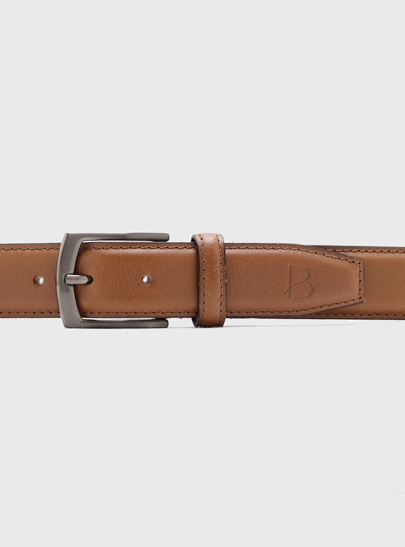 CINTURON DE CUERO LISO CAMEL PIERO BUTTI - 3