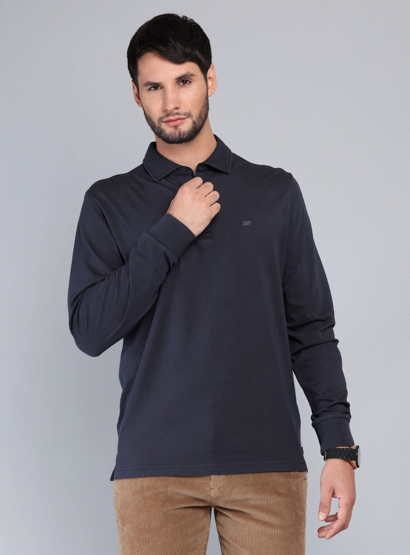 POLERA LISA STONE WASH REGULAR FIT AZUL MARINO ARROW - 1