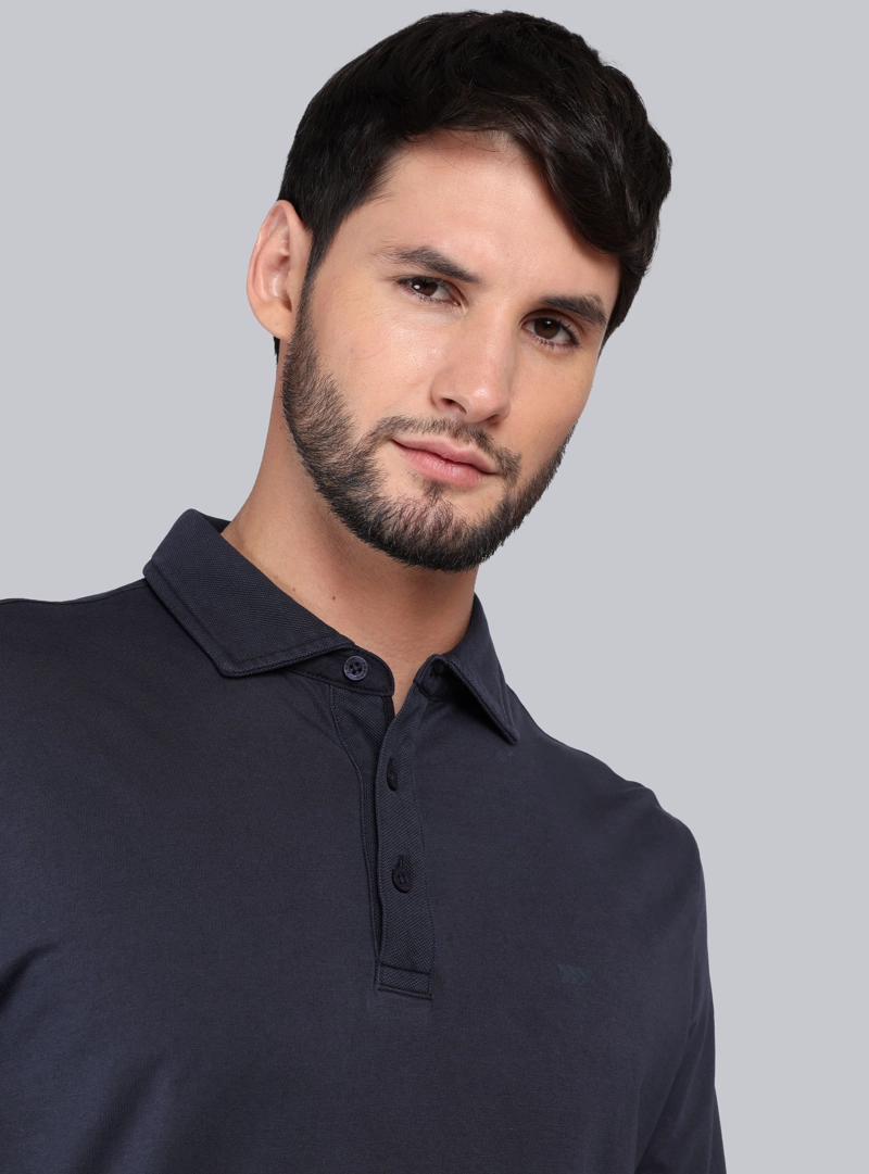 POLERA LISA STONE WASH REGULAR FIT AZUL MARINO ARROW - 3