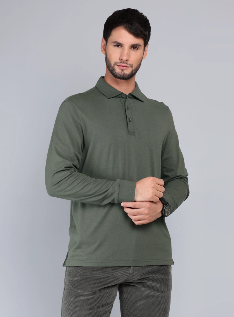 POLERA LISA STONE WASH REGULAR FIT VERDE ARROW - 1