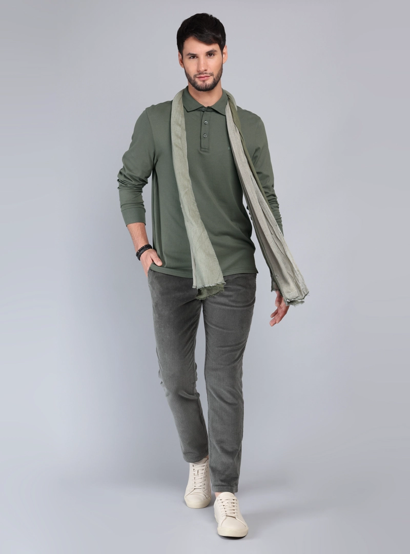 POLERA LISA STONE WASH REGULAR FIT VERDE ARROW - 4