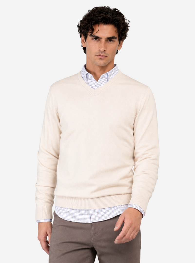 SWEATER CUELLO V REGULAR FIT CREMA ARROW - 1