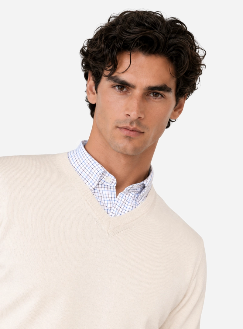 SWEATER CUELLO V REGULAR FIT CREMA ARROW - 3